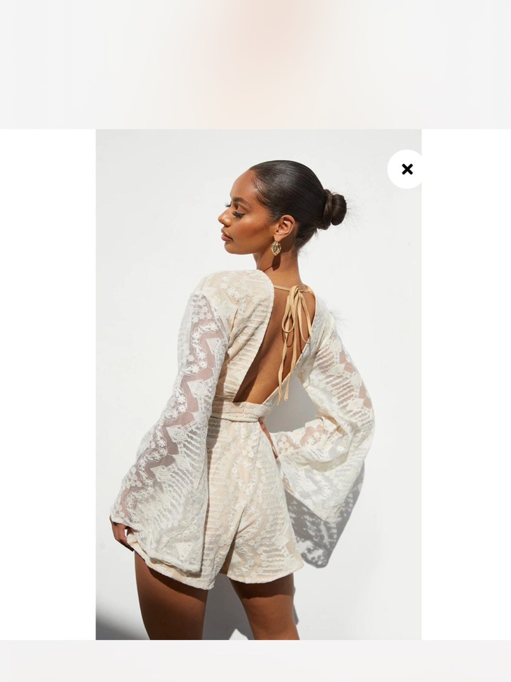 NWT PRETTY LITTLE THING nude lace flare sleeve rope belt playsuit plt